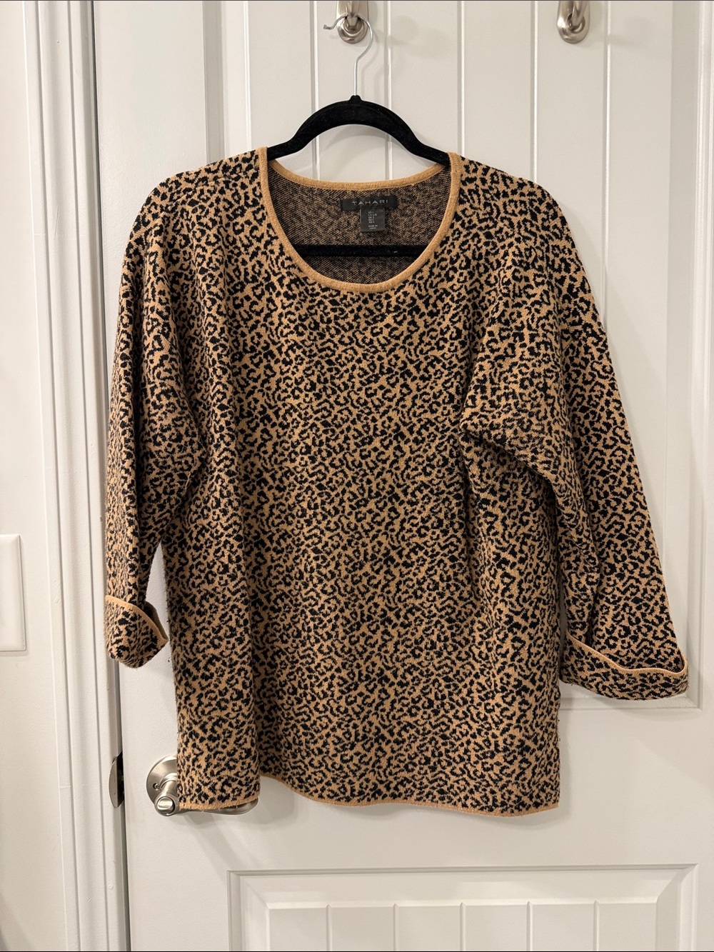 Large tahari Women’s Leopard Print Pullover Sweater - Tan/Black
